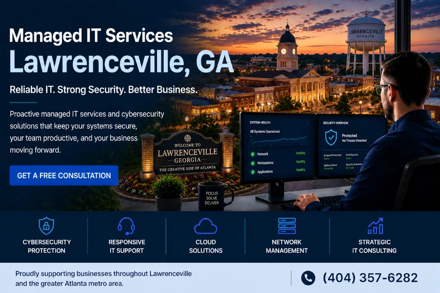 Managed IT services in Lawrenceville, GA providing IT support, cybersecurity, cloud solutions, and technology consulting for local businesses.
