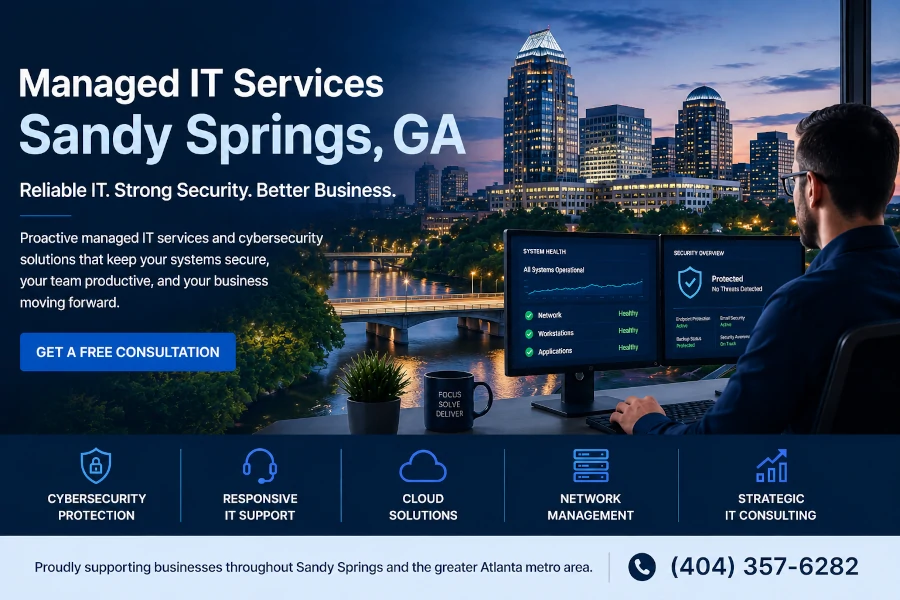Managed IT services in Sandy Springs, GA providing IT support, cybersecurity, cloud services, and technology consulting for local businesses.